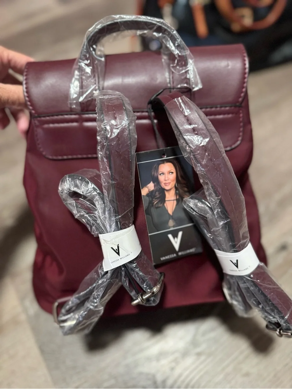 Vanessa Williams Quilted Burgundy Mini Backpack with V Accent